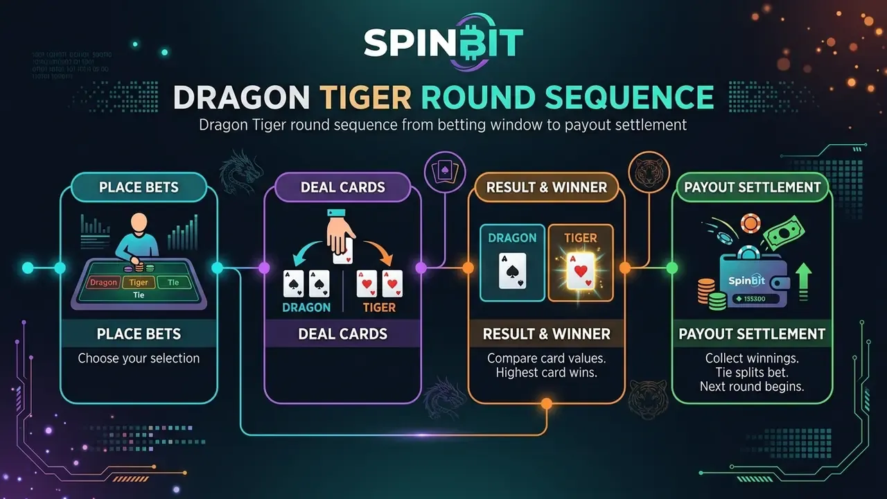 Dragon Tiger round sequence from betting window to payout settlement