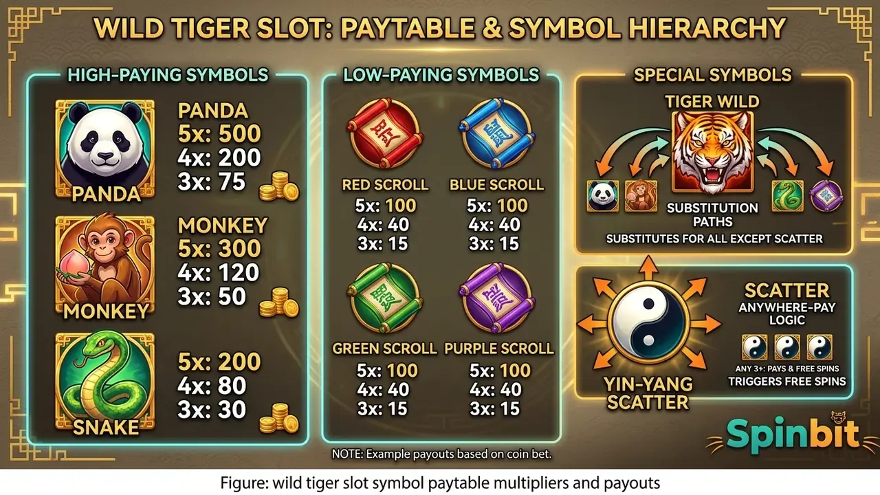 wild tiger slot symbol paytable multipliers and payouts